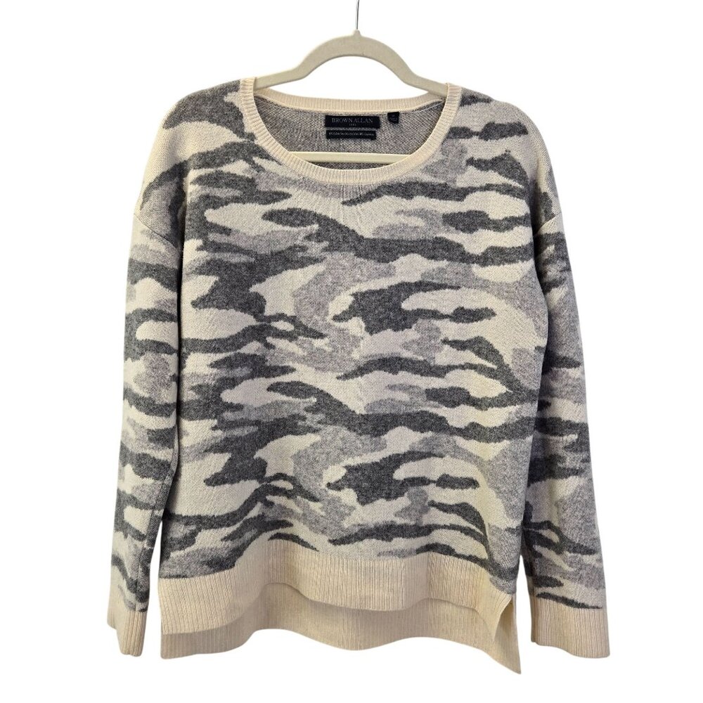 Brown Allan Wool & Cashmere Blend Camouflage Print Crewneck Sweater Size Medium